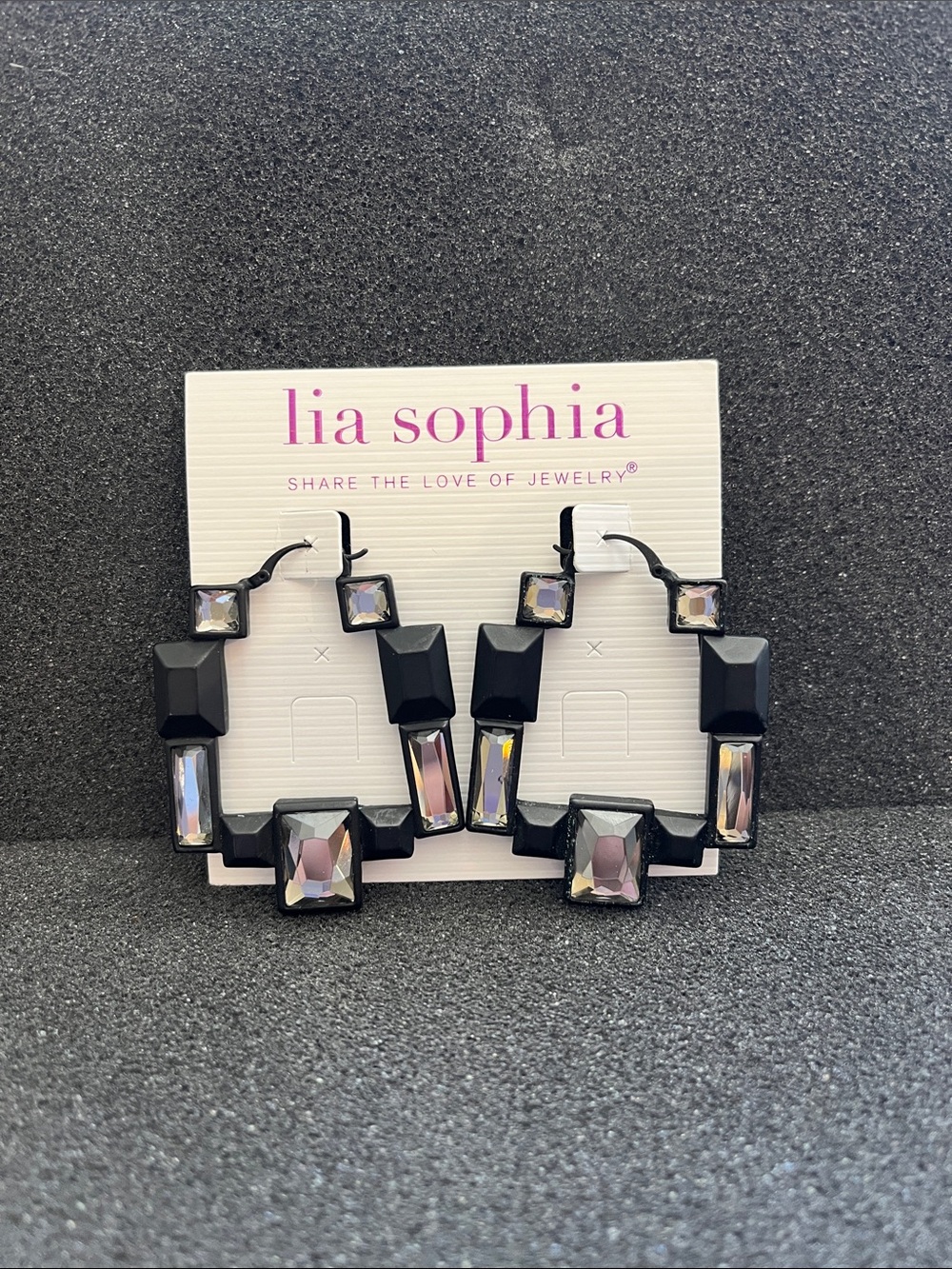 lia sophia Black Geometric Hoop Earrings